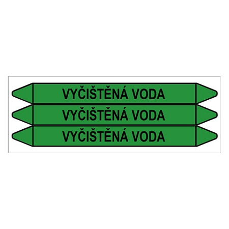 Značení potrubí, vyčištěná voda,3 ks, 355 × 37 mm